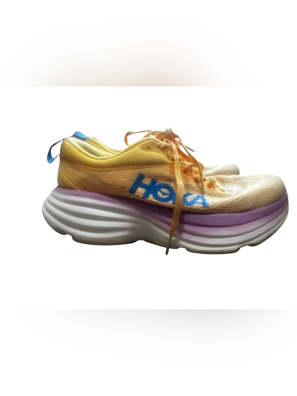 HOKA Bondi Running Shoes Women’s 6.5 Yellow Purple Blue Max Cushion Sneakers